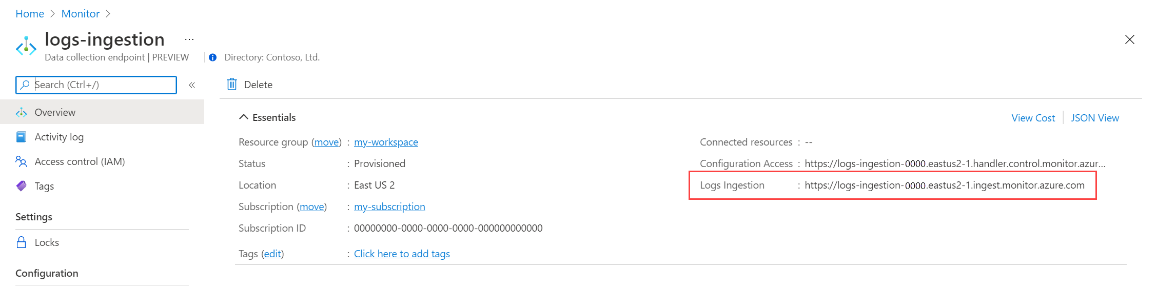Screenshot that shows DCE URI.
