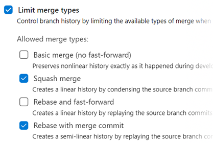 Limit merge types Screenshot of the Limit merge types section.