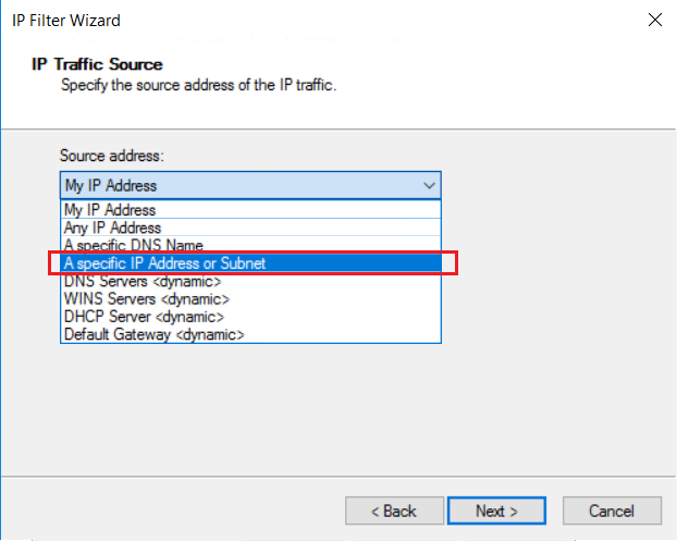 selection of the Source subnet 27