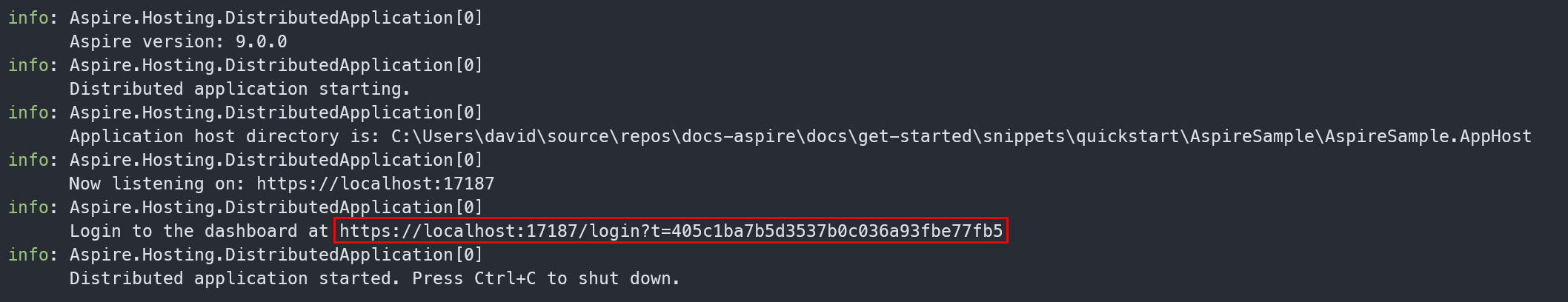 A screenshot showing how to launch the dashboard using the CLI.