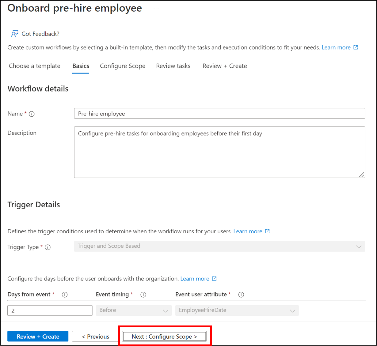 Screenshot of selecting a configuration scope.