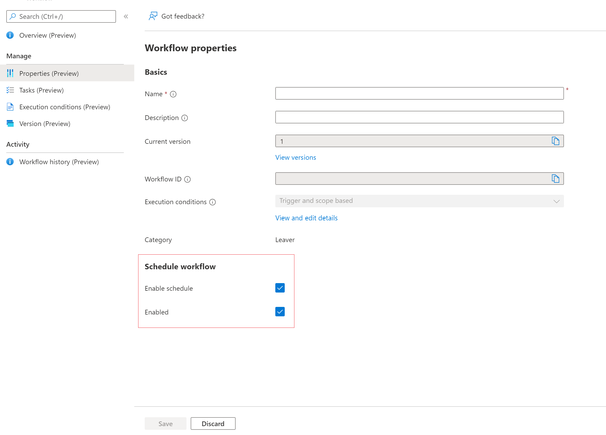 Screenshot of enabling workflow schedule.