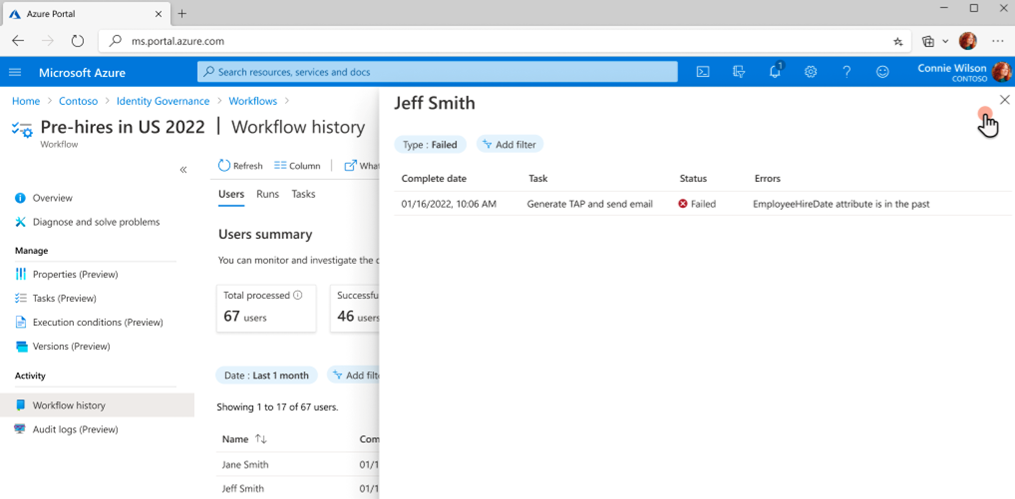 Screenshot of workflow failed tasks.