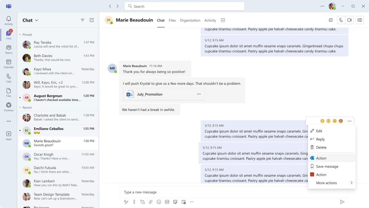 Example shows how to open a message extension from a chat message.