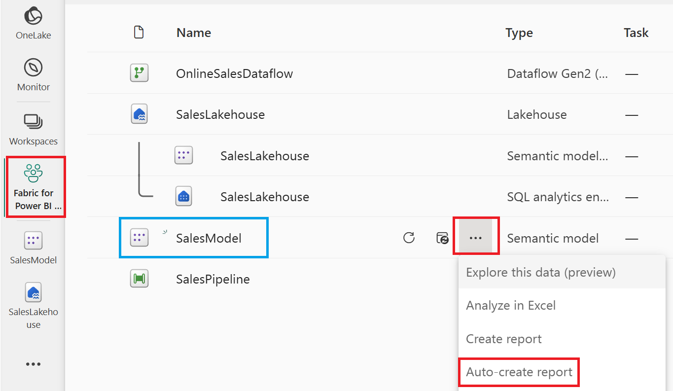 Screenshot of the Autocreate report option with a workspace.
