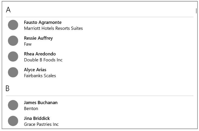 A list view with grouped data