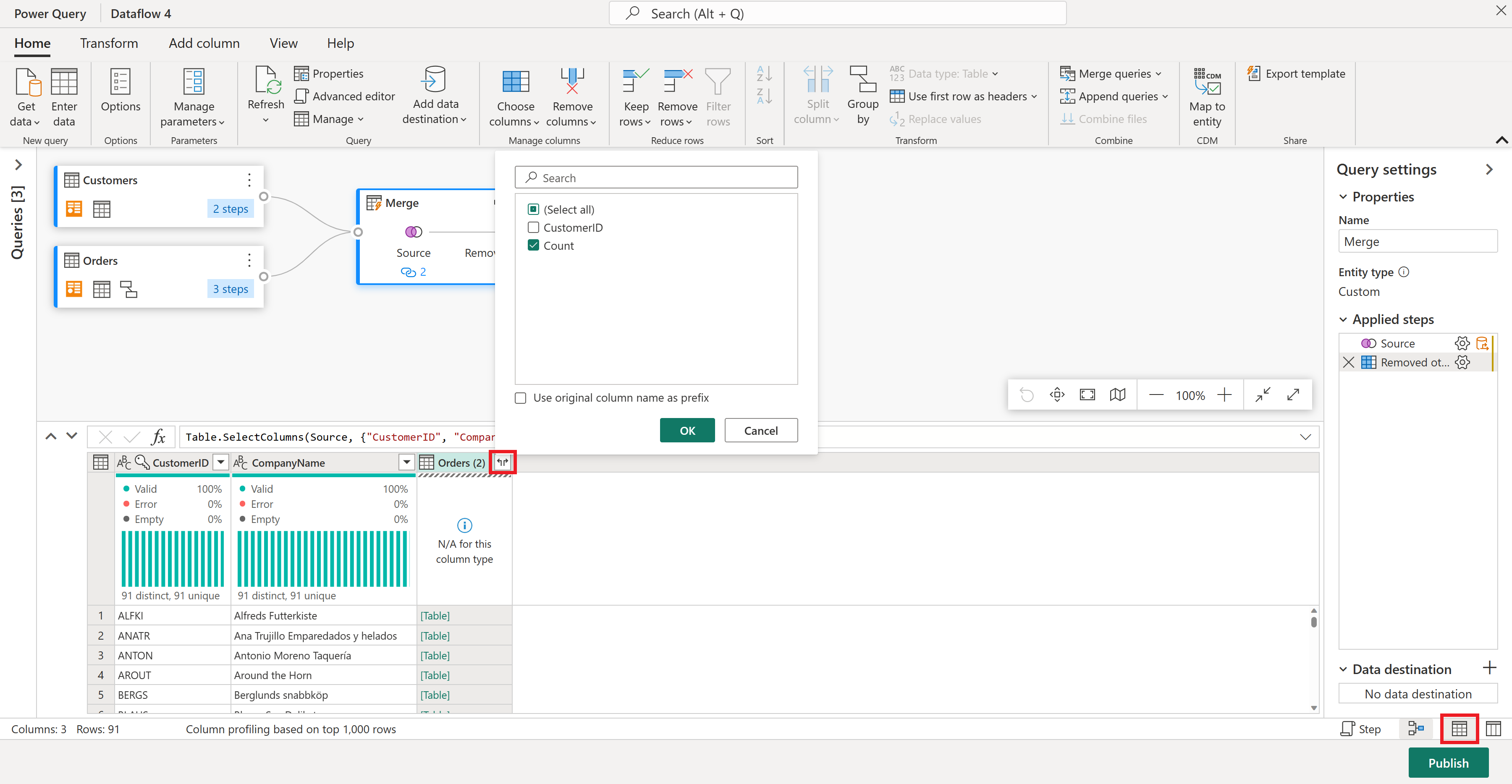 Screenshot dell'uso della visualizzazione dati.