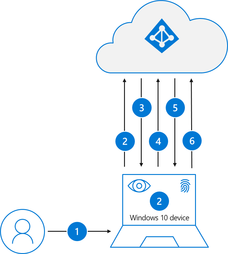 Windows Hello for Business を使用したユーザー サインインに関連する手順の概要を示す図