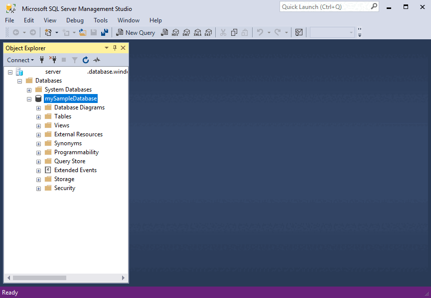 mySampleDatabase オブジェクトのスクリーンショット。
