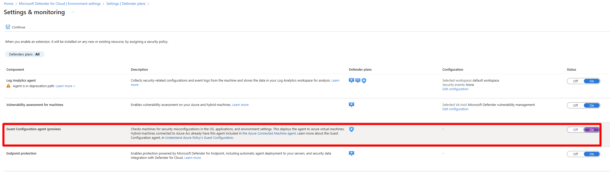 ゲスト構成エージェントを有効にするトグル ボタンの位置を示すスクリーンショット。