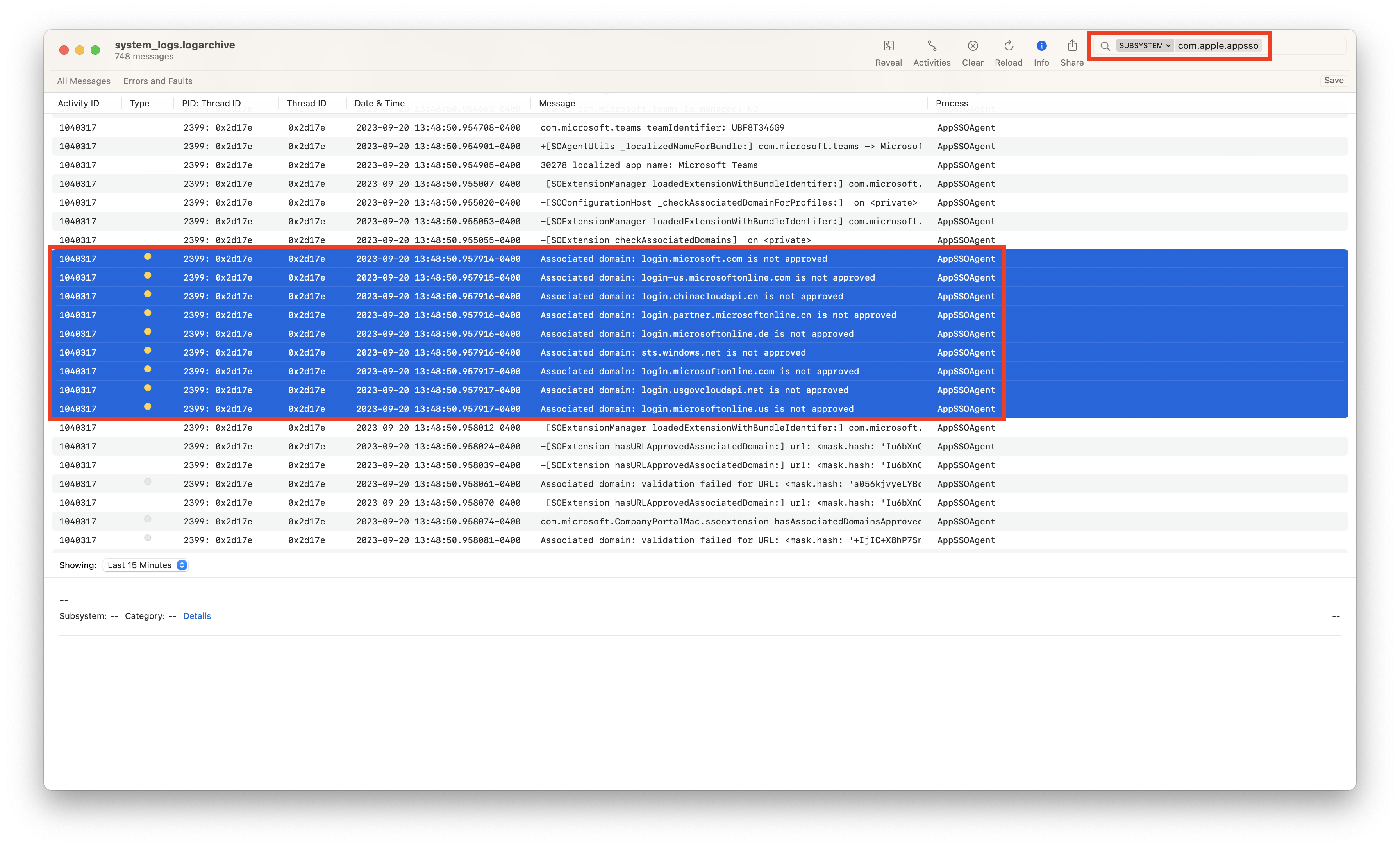 sysdiagnose を示すスクリーンショット。