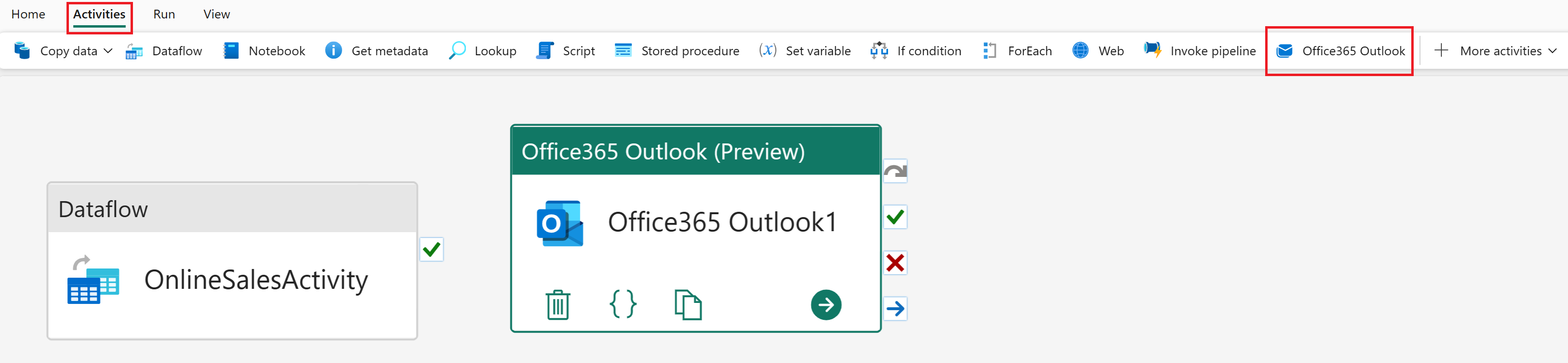 Office365 Outlook アクティビティの追加のスクリーンショット。