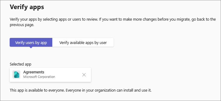 Screenshot: Option zum Überprüfen der Verfügbarkeit für jeden Benutzer und Benutzer, der eine bestimmte App erhält.