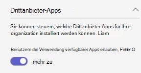 Screenshot: Mit den organisationsweiten App-Einstellungen eines Drittanbieters in einem organization.