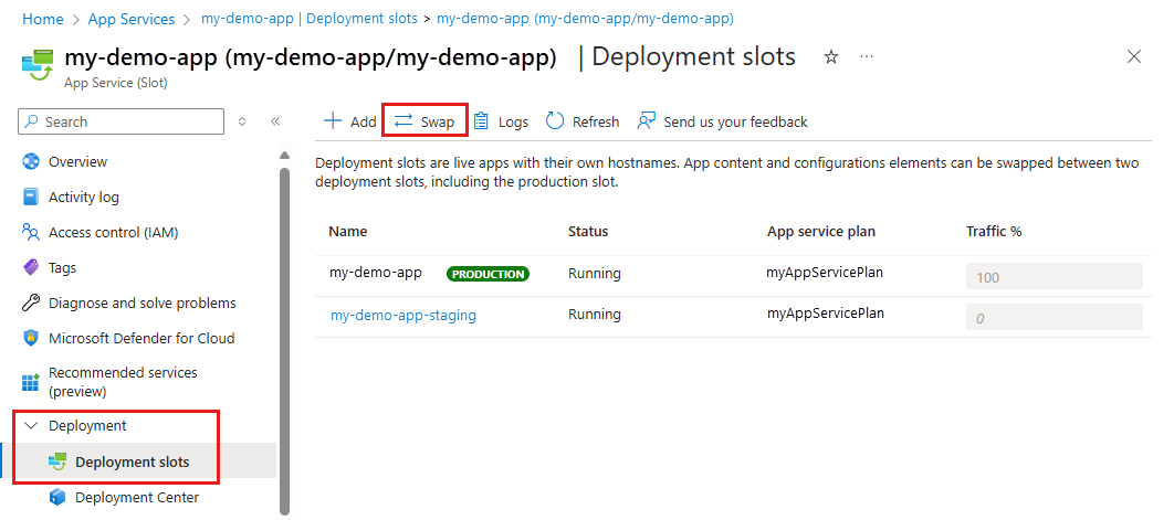 Screenshot, der Auswahlen zum Initiieren einer Tauschoperation im Portal zeigt.