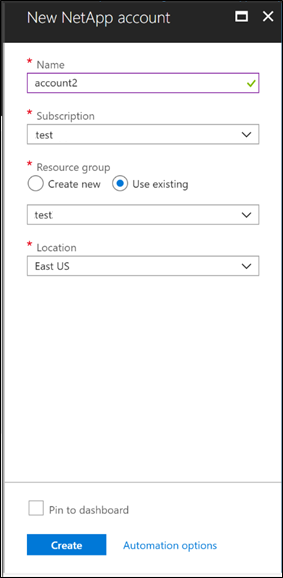 Screenshot: neues NetApp-Konto.