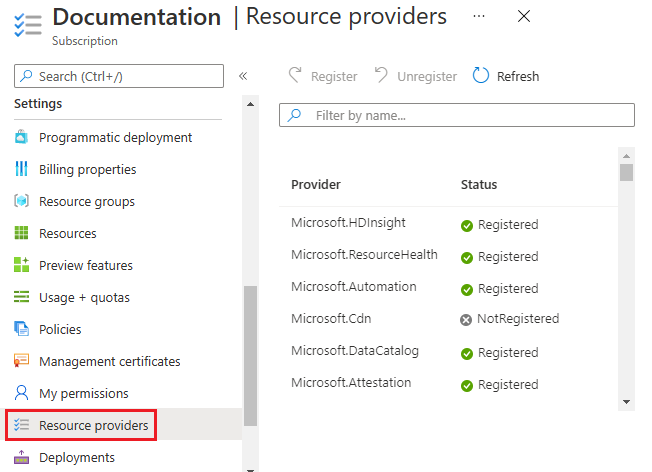 Screenshot des Azure-Portals, in dem die Einstellungen eines Abonnements angezeigt werden, wobei die Option 