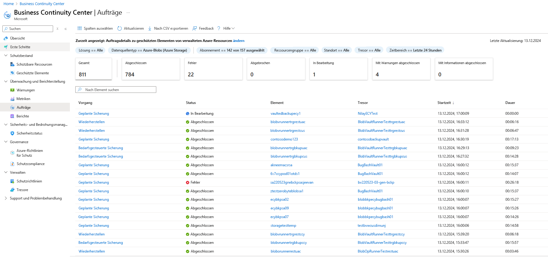 Screenshot zeigt, wie Wiederherstellungsvorgänge nachverfolgt werden.