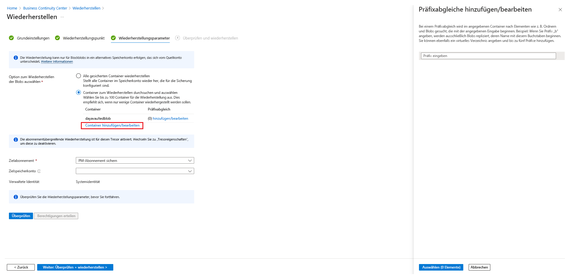 Screenshot: Option zur Auswahl einer Tresorsicherung.