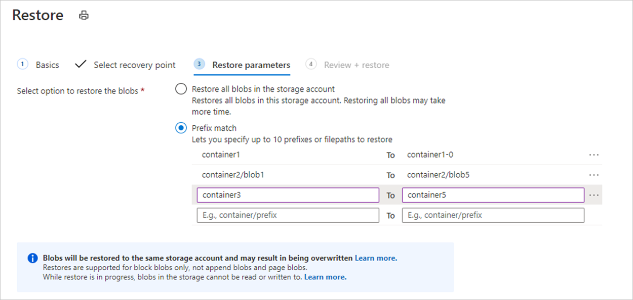 Screenshot des Wiederherstellungsvorgangs mit Präfixabgleich.