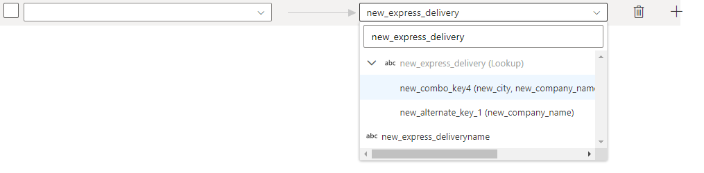 Screenshot: Auswählen von alternativen Schlüsselspalten.