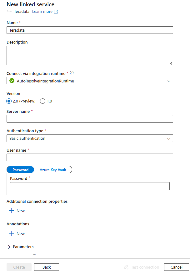 Konfigurieren Sie einen verknüpften Dienst für Teradata.