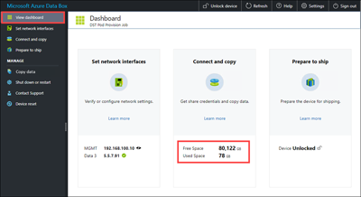 Überprüfen des freien und belegten Speicherplatzes im Dashboard