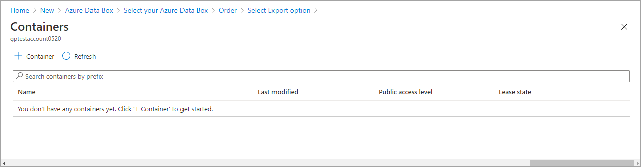 Bildschirmaufnahme, die die Optionen 'Export auswählen' für eine Data Box-Bestellung zeigt.