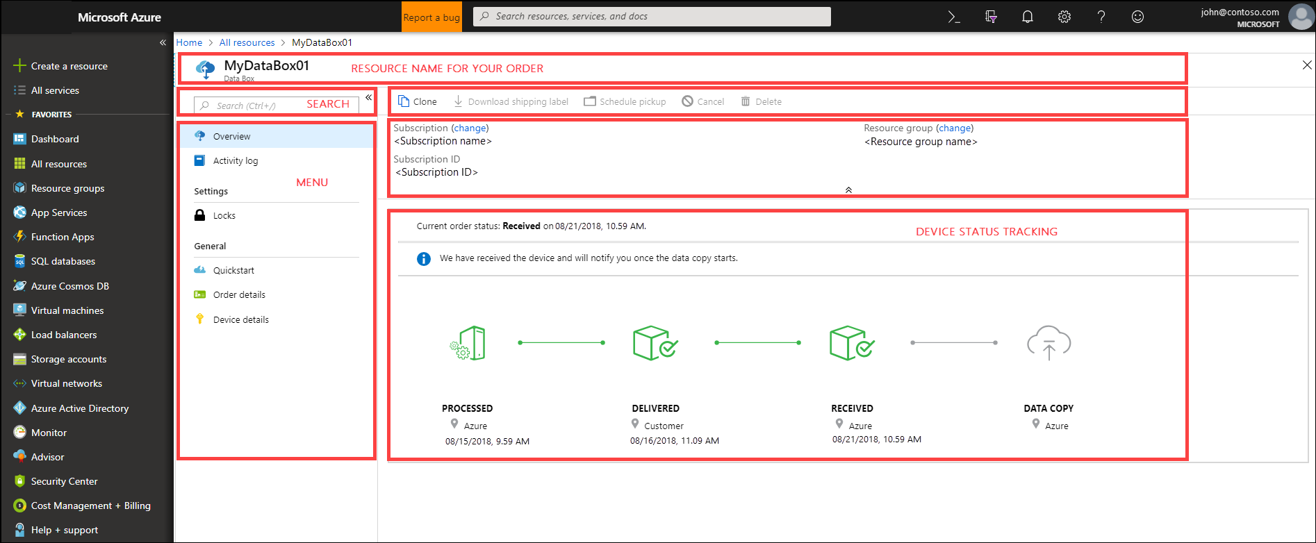 Screenshot: Data Box-Dienst im Azure-Portal