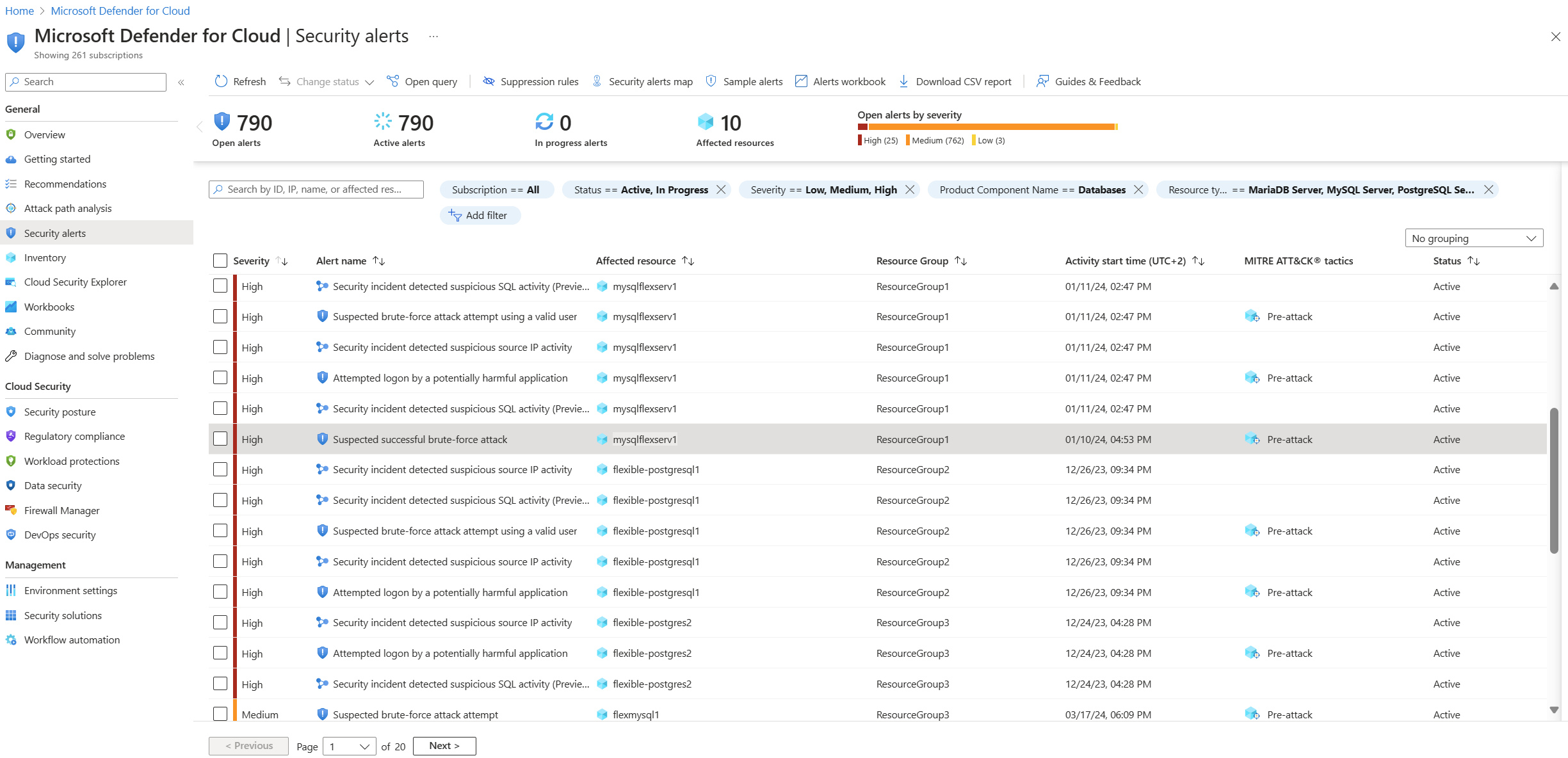 Aktive Bedrohungen für ein oder mehrere Abonnements werden in Microsoft Defender für Cloud angezeigt.
