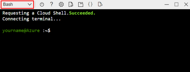 Screenshot, der zeigt, wie Die Bash-Option in Cloud Shell ausgewählt wird.