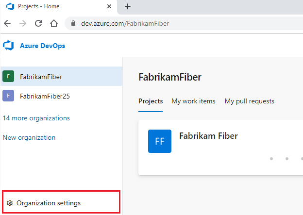 Öffnen der Organisationseinstellungen