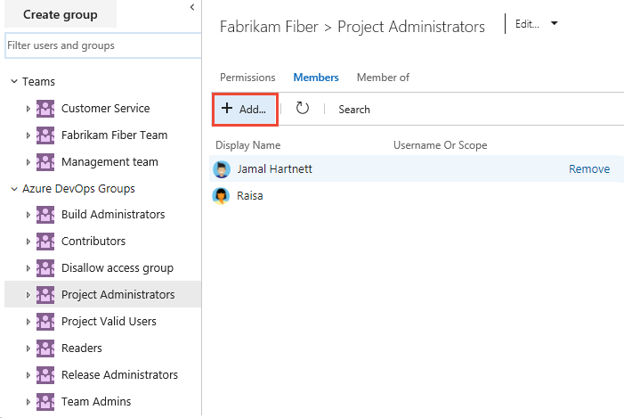 Projekteinstellungen, Sicherheit, Mitglied hinzufügen.