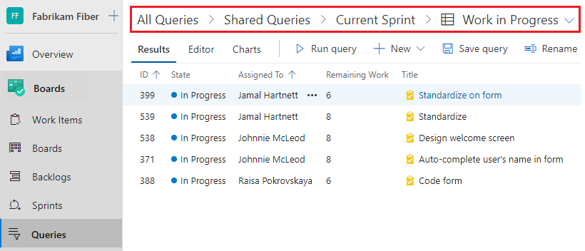 Screenshot: Breadcrumbs auf der Abfrageseite
