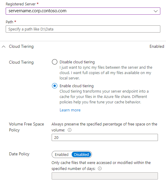 Screenshot der Optionen für die Cloudebene im Bereich zum Hinzufügen eines Serverendpunkts.