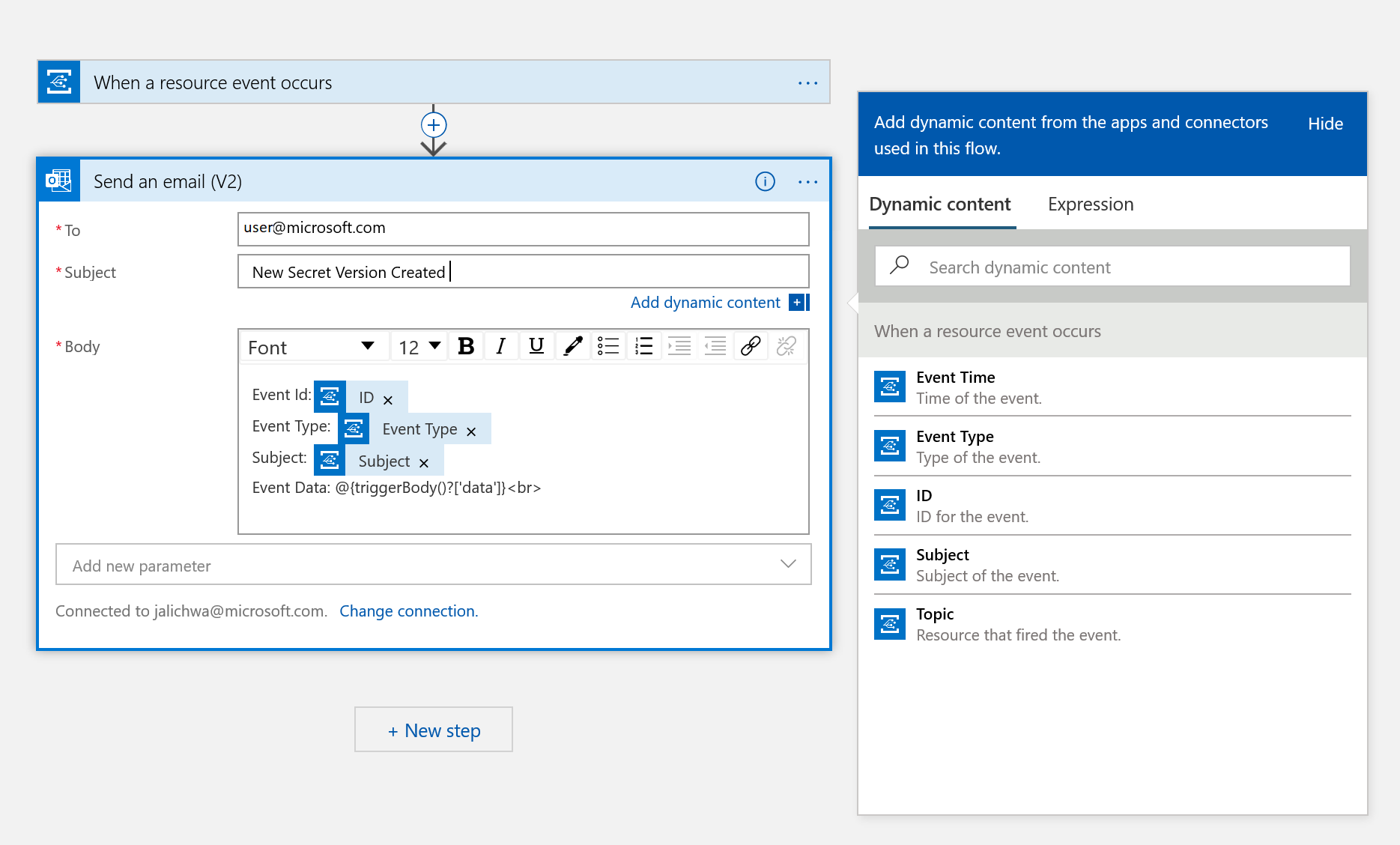 Logic App Designer – E-Mail-Textkörper