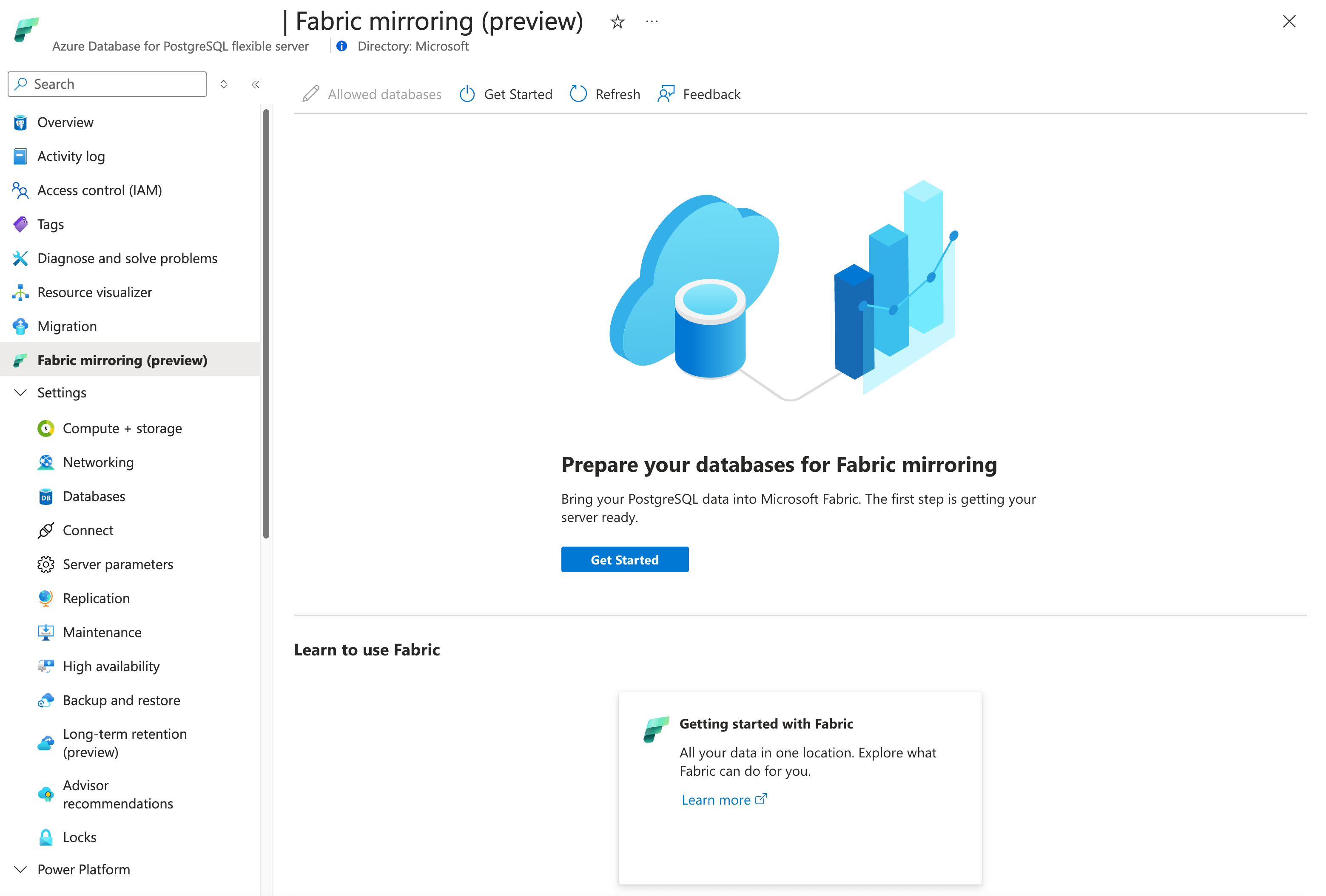 Screenshot der Seite Neue Fabric-Spiegelung im Azure-Portal zum Starten der Aktivierung.