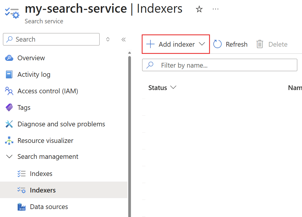 Screenshot zeigt die Schaltfläche „Indexer hinzufügen“.