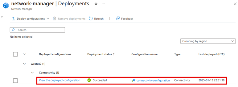 Screenshot einer Konfigurationsbereitstellung mit dem Status „In Bearbeitung“.