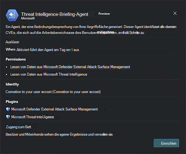Screenshot: Detailseite des Threat Intelligence-Briefing-Agents