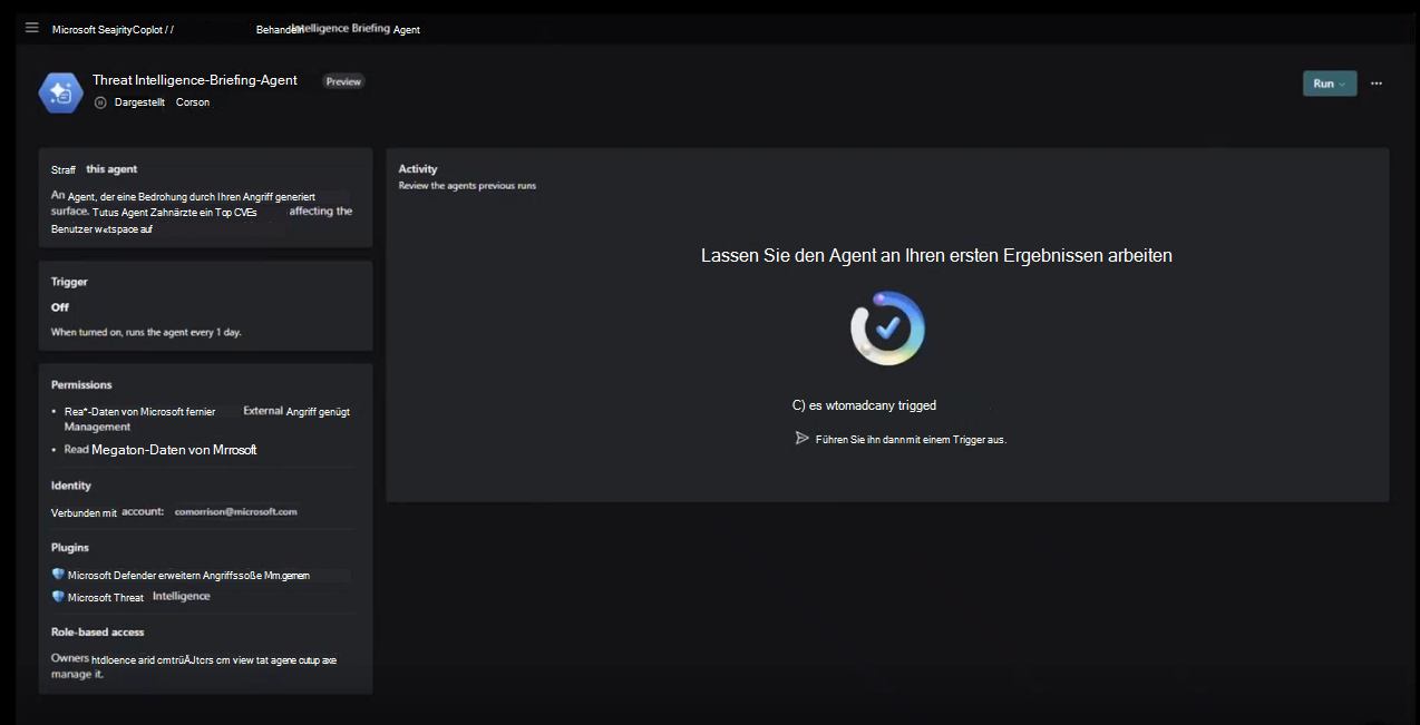 Screenshot der Übersichtsseite des Threat Intelligence-Briefing-Agents.