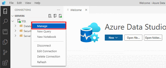 Screenshot einer Serververbindung und der Option 
