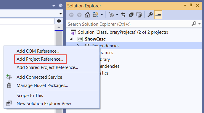 Kontextmenü „Verweis hinzufügen“ in Visual Studio