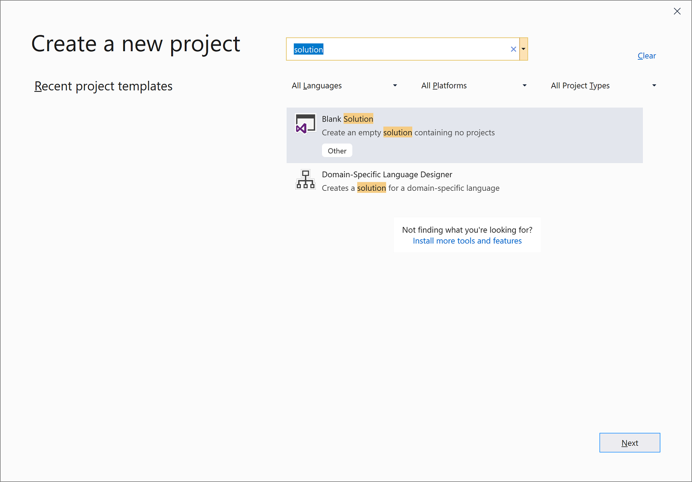 Leere Projektmappe in Visual Studio