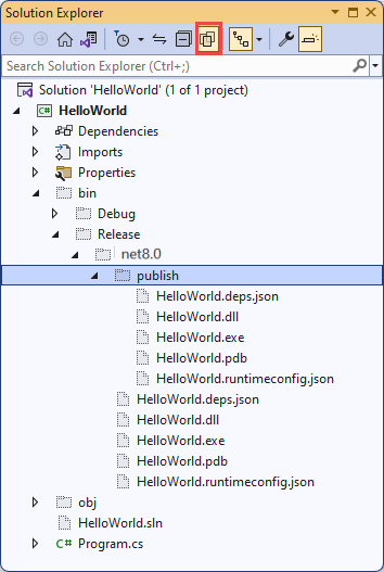 Solution-Explorer zeigt veröffentlichte Dateien
