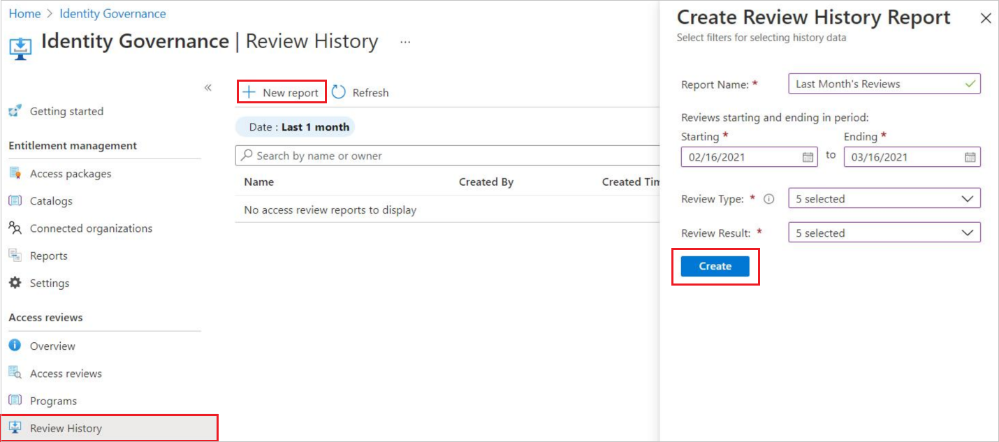 Access-Rezensionen – Access Review History Report – Erstellen