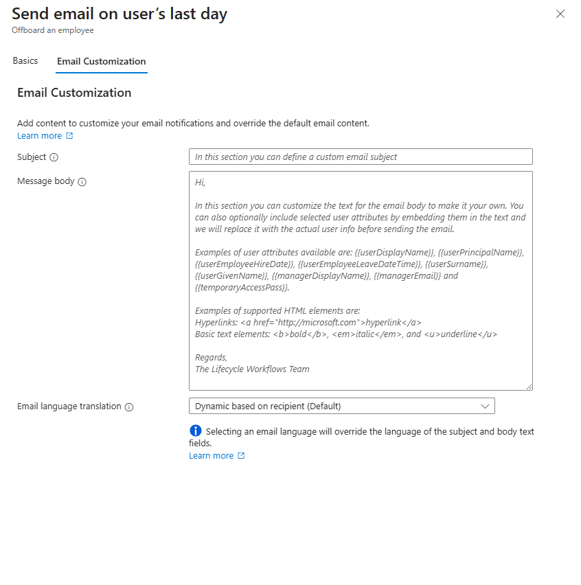 Screenshot eines Beispiels für eine benutzerdefinierte E-Mail aus einem Workflow.