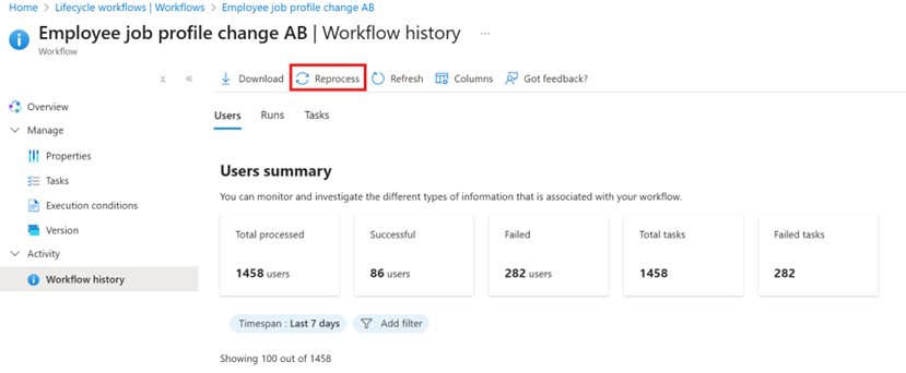 Screenshot der Neuverarbeitung eines Workflows.