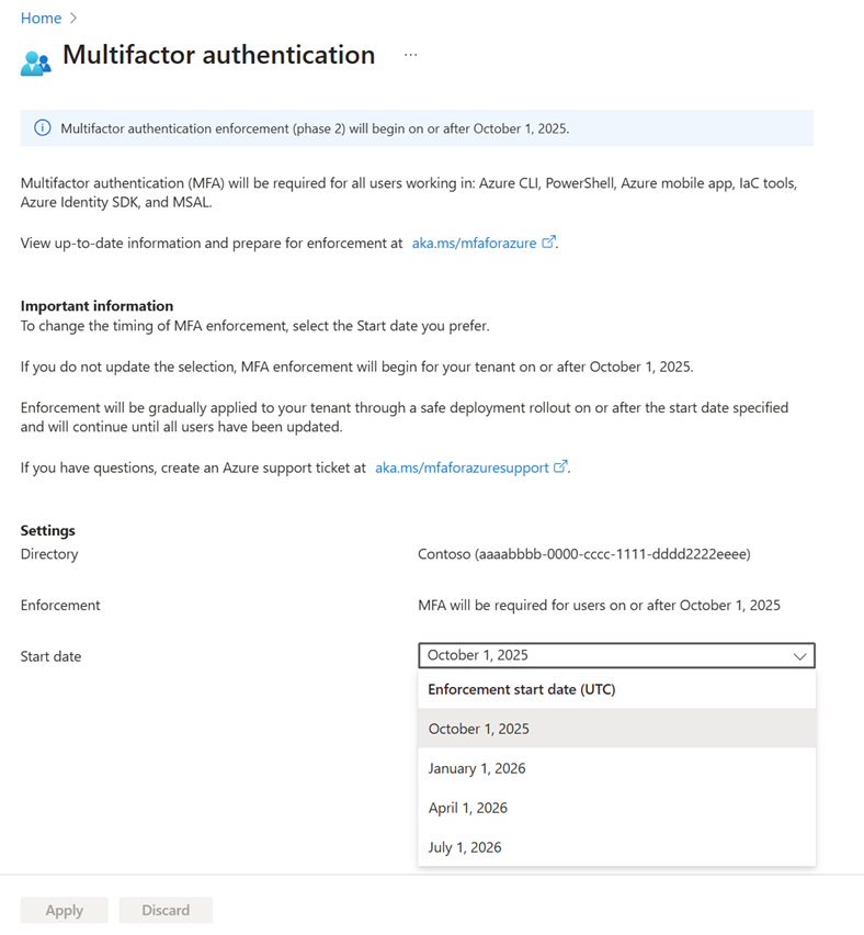 Screenshot, wie man die obligatorische MFA für Phase zwei verschiebt.
