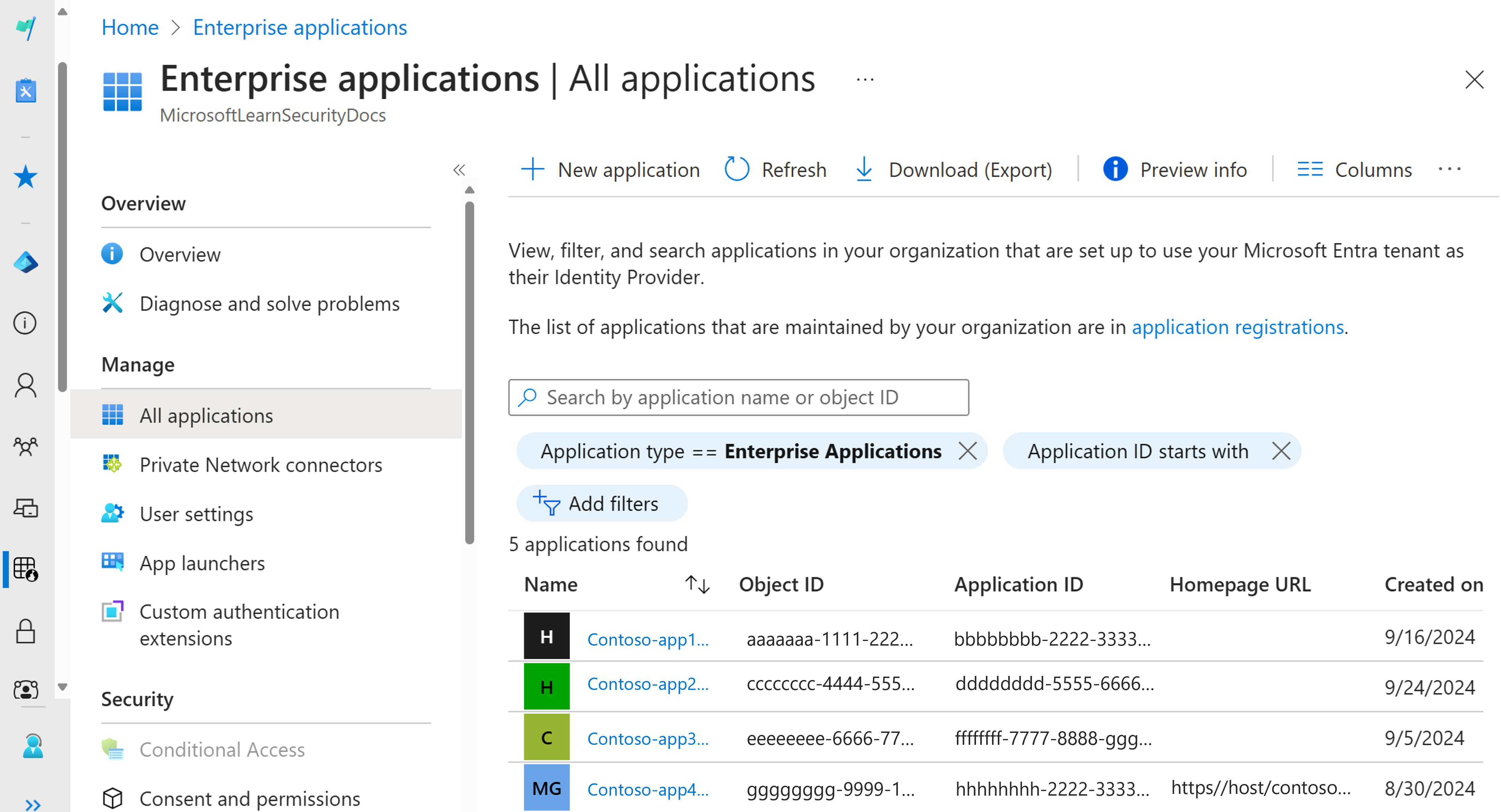 Zeigen Sie die registrierten Anwendungen in Ihrem Microsoft Entra-Mandanten an.